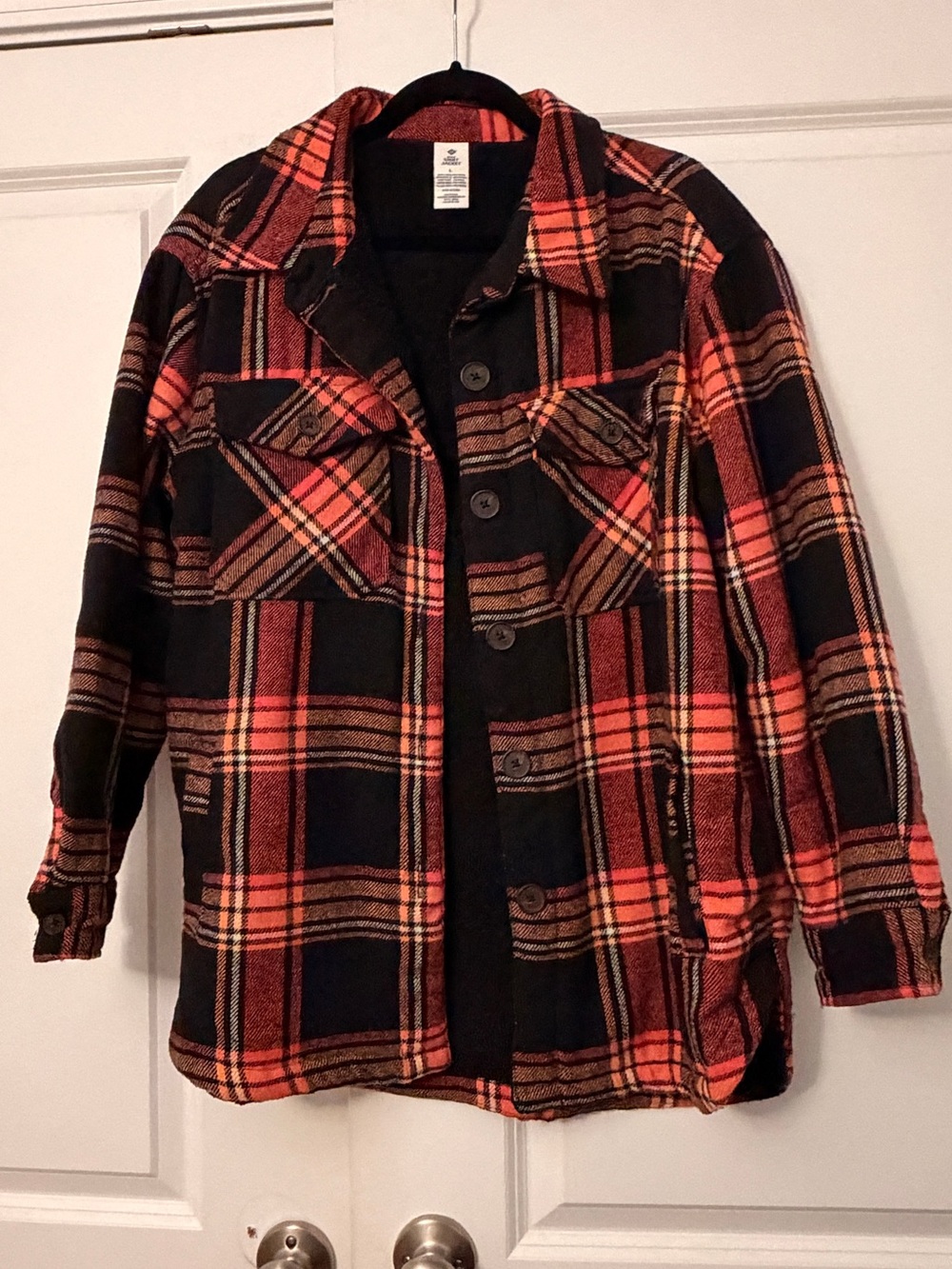 Women’s Plaid Button-Up Jean Jacket - Red & Black
